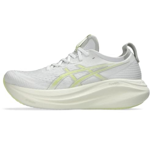 Asics Tenis de Correr Gel-Nimbus 27 para Hombre, Blanco/Amarillo Huddle, 45 EU