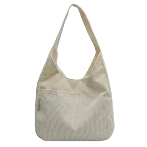 Fryloo Borse Borsa A Tracolla da Donna in Tela E Velluto Coste, Casual di Grande capacità per Donna, Viaggio Firmata, Tutti I Giorni-Bianco Crema