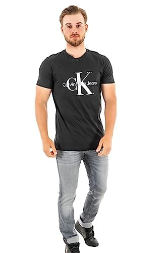 Calvin Klein Herren T-Shirt Kurzarm Core Monologo Slim Fit, Schwarz (Ck Black), M