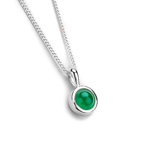 HENRYKA 925 Sterling Silver & Green Onyx Round Charm Necklace | Minimal Pendant | Bridesmaid Jewellery | Hypoallergenic Women's Jewellery with Gift Box