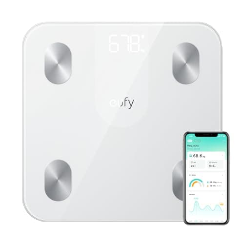 eufy Weighing Scales for Body Weight, Digital Bathroom Scales with Bluetooth, Body Fat Scales, 12 Measurements, Weight/Body Fat/BMI, Fitness Body Composition Analysis, Black, lbs/kg, Scale A1 -White