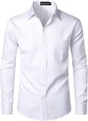 PARKLEES Men's Urban Stylish Casual Business Slim Fit Long Sleeve Button Up Dress Shirt with Pocket White M - 1