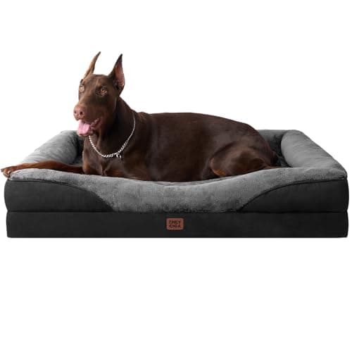 EHEYCIGA Orthopädisches Hundebett Grosse Hunde, 122x89x18.5cm, Memory Foam Waschbar und Wasserdicht Hundekorb mit 4 Rändern, Hundesofa Hundecouch rutschfest, Grau/Schwarz