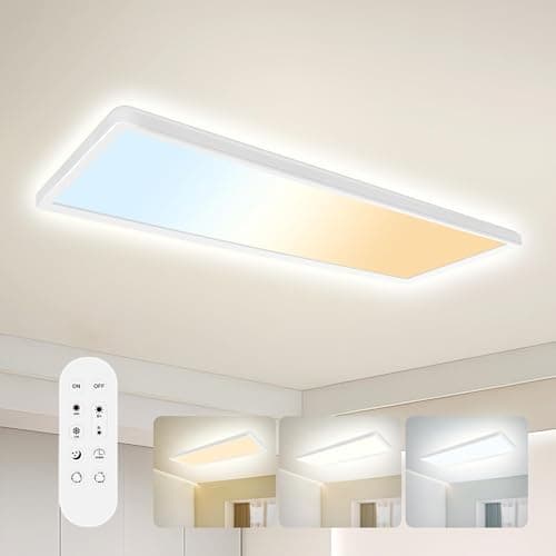 ONDTA Plafón LED Techo 22W 58x20cm 2700K-6500K Regulable Lampara Techo, Moderna Rectangular lámpara de techo con mando a distancia, Panel LED ultrafino IP44 para Dormitorio Cocina Baño Balcón Pasillo