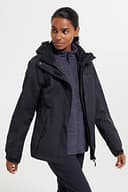 Mountain Warehouse Fell Womens 3 in 1 Jacket -Water Resistant Rain Jacket, Adjustable Hood Ladies Triclimate Jacket, Packable Hood - Ideal Womens Coat for Walking Black Women's Size 14 - 3