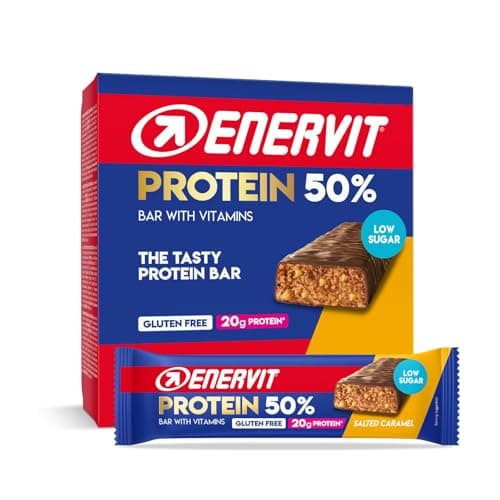 Enervit Protein Bar 50% Salted Caramel – Eiweißriegel mit 20g Protein, Vitamin D und B6, Low Sugar, Salted-Caramel-Geschmack, für die Regeneration nach dem Sport, Glutenfrei, 12 Riegel à 40 g