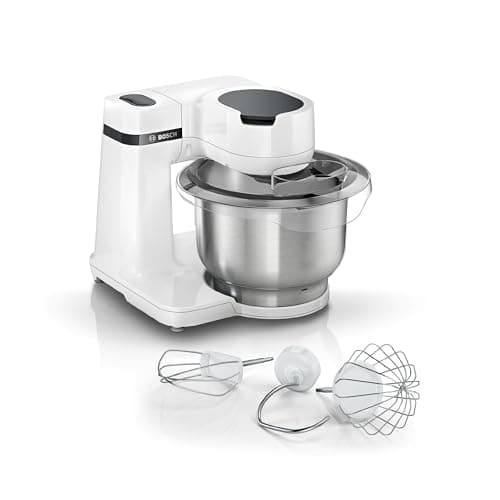 Bosch MUMS2EW00 MUM Series 2 food processor, stainless steel bowl, 3.8 litres, planetary mixer, dough hook, beater, whisk, stainless steel, 4 working levels, expandable with optional accessories, 700 watt, white
