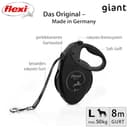 FLEXI - Guinzaglio Giant L Nastro 8 m - Cintura Robusta - Impugnatura Ergonomica Morbida - Custodia Moderna - Moschettone Solido - Per Cani Robusti Fino a 50 kg - Nero - 2