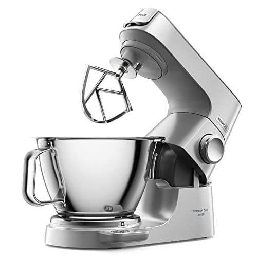 Kenwood Titanium Chef Baker KVC85.004SI - Robot de cocina con báscula integrada (incluye set de pastelería de 3 piezas, cuenco de 5 L y 3,5 L, regulador de velocidad continuo, 1200 W), color plateado