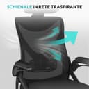 Yaheetech Sedia Ufficio Ergonomica con Braccioli Poggiatesta Regolabile Schienale Alto Funzione Dondolo Poltrona Scrivania Girevole in Rete Traspirante con Supporto Lombare Nera - 9