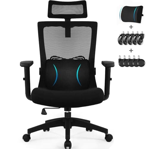 Daccormax Bürostuhl Ergonomisch, Schreibtischstuhl mit Verstellbarer Kopfstütze, Armlehnen, Lendenwirbelstütze, Drehstuhl Wippfunktion bis 135°, Chefsessel aus Mesh,Rückenschonend, Bürostuhl 150kg