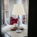 Stylish & Modern Tall Wooden Washed Table Lamp with Taupe Linen Shade - Traditional Design, Energy-Efficient E27 Bulb Shabby Chic Lighting for Bedroom, Living Room & Office - 2