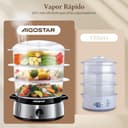 Aigostar Fitfoodie Steel - Vaporera eléctrica 9 L Vaporiera Inox, 3 recipientes Independientes, Temporizador 60 Minutos, Cuenco para Preparar arroz, Livello Di Acqua Visibile, Libre de BPA, 800W - 4
