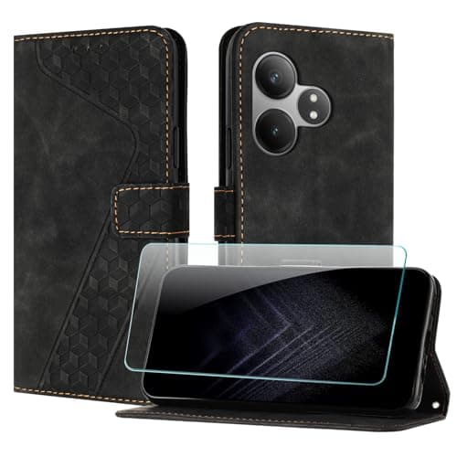 JayModCase Handyhülle für Oppo Realme GT Neo6 SE 5G mit Schutzfolie, Flip Wallet PU Leder Realme GT Neo6 SE 5G hülle [Kartenfach] [Magnet] [Ständer] 360 Stoßfeste Schutzhülle - Schwarz