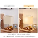 Dreamholder Tischlampe mit 3 USB A+C Anschlüssen, 3 Telefonständer, Moderne USB Nachttischlampe für Schlafzimmer, Wohnzimmer, Büro, Nachttischlampe mit Walnussholzsockel & Stoffschirm - 7