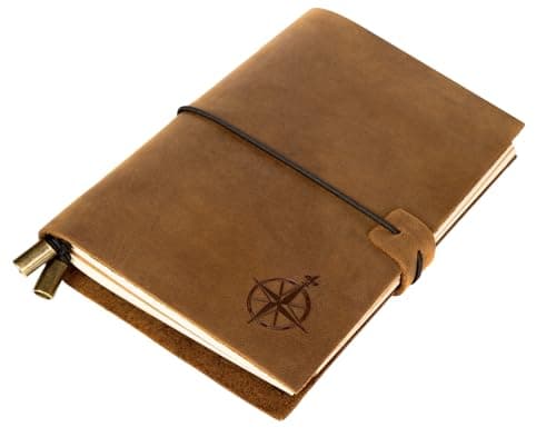 Wanderings Cuaderno de Viaje A6 - Pequeño Diario de Viaje Tamaño A6 de Cuero Genuino Hecho a Mano - Perfecto para Escribir, Poetas, Viajeros, como Diario - Insertos en Blanco - 17x13 cm