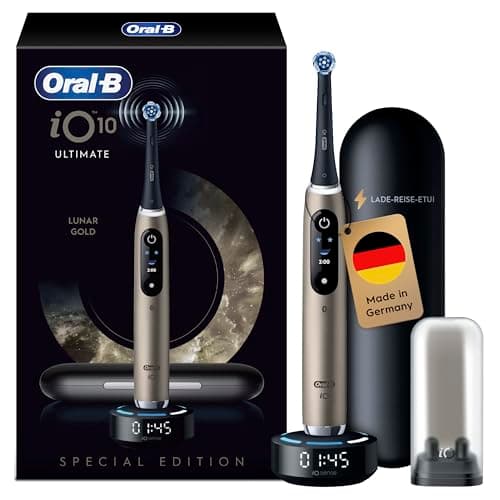 Oral-B iO Series 10 Electric Toothbrush, Includes 1 Toothbrush Head, iOSense & Smart Adapt Technology, Charging Travel Case, 7 Cleaning Modes for Dental Care, Designed by Braun, Lunar Gold