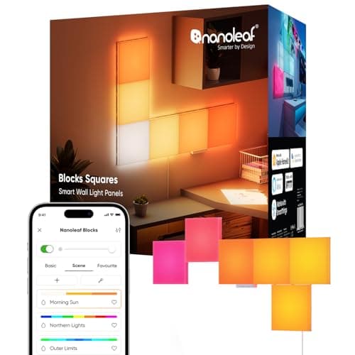 Nanoleaf Blocks Starter Kit, 6 Squares Diffuse Lighting, RGBW Colour Changing Wall Lamp Panel, Music & Screen Sync, WiFi App & Voice Control (Compatible with Alexa, Apple & Google Home)
