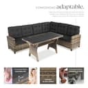 tectake® Conjunto Jardín de Ratán Combinable con Cojines 9 cm, Conjunto Terraza Resistente a la Intemperie, Muebles Jardín Exterior 2 Sofás, 1 Sofá Esquinero, 1 Mesa con Pies Ajustables - Natural - 5