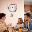 Orologio da Parete Cucina in Legno con Pendolo Oscillante, Orologio Decorativo Silenzioso Design Naturale per Cucina Soggiorno Casa - 9