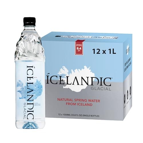 Icelandic Glacial Agua Premium Sin Gas 1L Botellas de PET Reciclado x 12 Por Paquete – Alcalina/Bajo pH, Empaque Reciclado, Sin BPA, Carbono Neutral desde el Manantial Islandés. Bajo Contenido de TDS.
