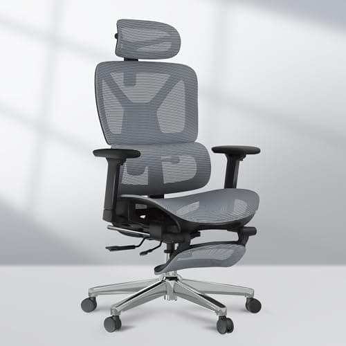 FLEXISPOT C7 Lite - Silla de Oficina Ergonómica con reposapiés, Soporte Lumbar 5D, cojín Transpirable y ecológico, reposacabezas 3D y reposabrazos 3D Ajustables, Gris