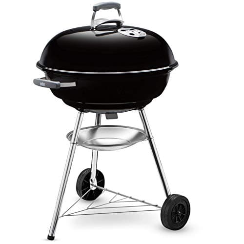 Weber Compact Kettle BBQ a carbone, sup. cottura Ø 47 cm, barbecue con coperchio e caldaia smaltati in porcellana, supporto a tre gambe e ruote, sup. cottura cromata - Nero (1221004)
