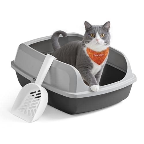 Feandrea Caja Arenero con Bordes Altos, Tamaño XL, Abierta, con Pala, para Gatitos y Gatos Grandes, Gris Pizarra PPT009GN01