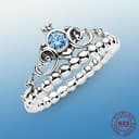 MAYIYAHO 925 Sterling Silver Tiara Blu Anello Corona Carrozza Zucca Allenatore Anelli di Barretta per Le Donne Argento Bague Gioielli Da Sposa Femminile - 4