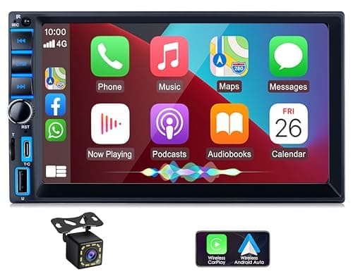 iFreGo 2 Din Autoradio mit Wireless Carplay & Android Auto, Autoradio Bluetooth mit Bildschirm Touchscreen, AM/FM Radio,7 LED Farben,Mirror Link,Radio mit Rückfahrkamera,RDS,USB