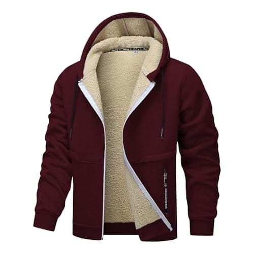 Generisch 2025 Winter Jacket Men's Lined Jacket with Zip Men's Outdoor Jacket Warming Jacket Coat Winter Coat Wolf, red, XS