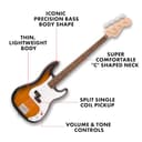 Squier by Fender Debut Collection Precision Bass, Diapasón de Laurel, Golpeador Blanco, Sunburst de 2 Colores - 2