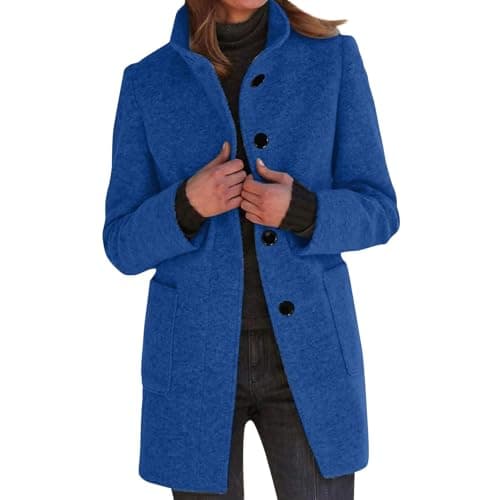 Damen Boucle Mantel - Wintermantel Lang, Herbstjacke, Ledermantel, Wollmantel, Teddy Jacke in Blau, Größe XL