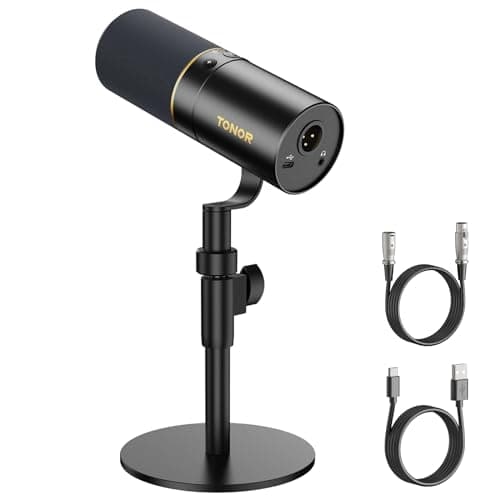 TONOR PC Microfono USB/XLR per Podcast, Microfoni Gaming Dinamico per Podcasting, Streaming Studio, Discord, Regisrazione, YouTube, ASMR, Mic Cardioide con 3.5mm jack, Pulsante Mute, Nero,200cm,TD520