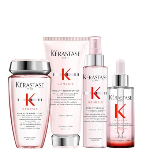KÉRASTASE Genesis, Routine to Combat Hair Fall Due to Breakage, For Fine Hair, Contains Nourishing and Fortifying Shampoo, Conditioner, Leave-In Treatment & Heat Protectant Fluid, Quad Set