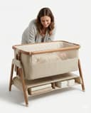 Venture Sona Next To Me Crib – Adjustable Baby Bed with Dropside, Premium Mattress, Breathable Mesh & Storage Shelf - No-Tool Assembly Bedside Baby Crib, Bassinet for Newborns 0–6 Months - Beige - 1