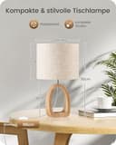 GOEBLESON Nachttischlampe aus Holz, Moderne Tischlampe Wohnzimmer, Beige Nachttischlampe mit Kabel, Fensterbank Lampe, E27 2700K LED-Birne, für Schlafzimmer, Nachttisch, Geschenk, Hotel ZME07TLD05N1 - 5