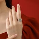 Federring, Vintage 925 Sterling Silber, grüne Jade, offene, verstellbare Ringe für Damen, Größe 6 bis 8,5 - 5