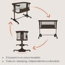 lionelo PARI Culla Co Sleeping Fianco Letto 3 in 1, Regolabile in Altezza 6 Livelli, Materasso T25 2 cm, Ruote con Blocco e Dondolo, Gambe Regolabili per Letto Continentale, Rivestimento Lavabile - 2