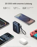 Baseus AC22 Mini Powerbank 20000mAh, 45W PD Power Bank Klein mit Integriertem USB-C Kabel, Externe Handyakkus Im Taschenformat für iPhone 17/16/15, Samsung S26/S25 Ultra, iPad, Pixel 10/9 - 4