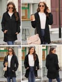 Tuopuda Largo Sudadera con Capucha para Mujer Color sólido Sudaderas de Manga Larga con Cremallera Sudaderas Abrigo con 2 Bolsillos Hoodie Suéter de Lana de Otoño Invierno(Negro,XL) - 2