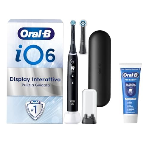 Oral-B Spazzolino Elettrico Ricaricabile iO 6N Nero, 1 Spazzolino Elettrico, 2 Testine Di Ricambio, Custodia Da Viaggio + 1 Dentifricio Oral-B Pro Expert, Pulizia Denti Efficace