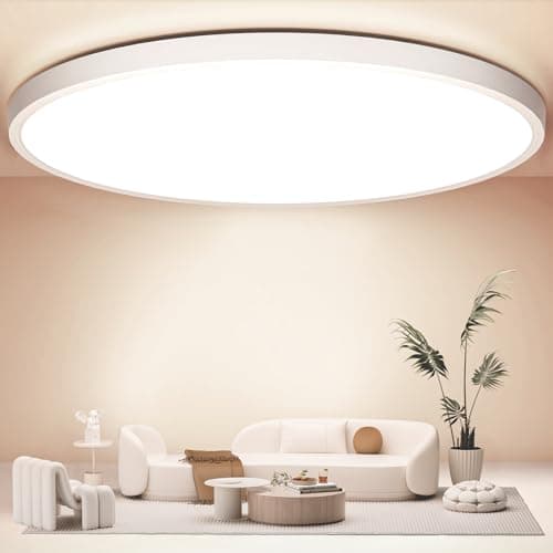 Swoieltr Plafón Baño Techo 4000K Blanco Natural, Ø50cm Ultrafino Tamaño Extra Grande Ceiling Light 48W 4800LM Súper Brillante Redondo Lampara Techo Plafon IP44 para Salon, Dormitorio, Comedor, Cocina