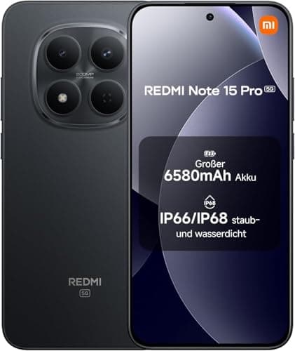 XIAOMI Redmi Note 15 Pro 5G Smartphone 8+256 GB – 6580-mAh-Akku, IP66/IP68 Staub- und Wasserschutz, Neue 200-MP-Kamera, 6,83" AMOLED-Display, Schwarz