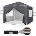 Yaheetech Pop-Up Gazebo 3x3 with 4 Removable Side Panels, Silver-costed Oxford Marquee Canopy w/Wheeled Bag & Sandbags, Metal Frame Shelter Tent for Outdoor Garden Party Camping, Dark Grey - 2