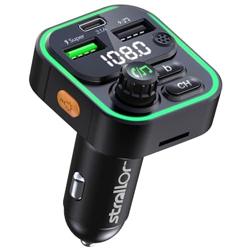 STRALLOR Transmisor FM Bluetooth Coche, Manos Libres para Coche, Adaptador Mechero MP3 con Doble USB Super Carga Rápida 22.5W/4.5A y 3.1A además de Tipo C, Soporte Tarjetas SD, USB, Flash Drive