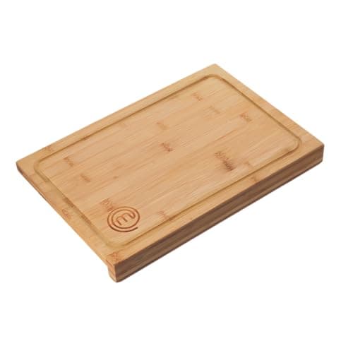 MasterChef Tabla de Cortar Cocina en Madera, Encimera de Bambú para la Carne, Jamon, Pan, Quesos, Tablero de Corte con Ranura para Jugos y Borde, Natural, Sostenible