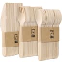 H&S Set di posate 150 pezzi in legno biodegradabile monouso ecologico per feste - 50 forchette, 50 coltelli, 50 cucchiai - 1