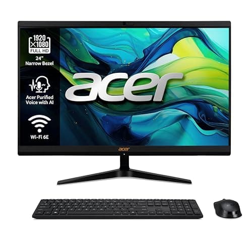 Acer Aspire C24-1800 All in One, Monitor 24" FullHD (Intel Core i5-12450H, 16GB RAM, 512GB SSD, Intel Iris Xe Graphics, Windows 11 Home) Negro, Teclado QWERTY Español y Ratón Inalámbrico