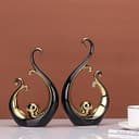 Statua in ceramica nera e dorata lucida, arte astratta moderna, centrotavola di lusso - scaffali dorati, librerie e decorazioni da tavolo da pranzo, tavolino versatile, supporto TV - 7